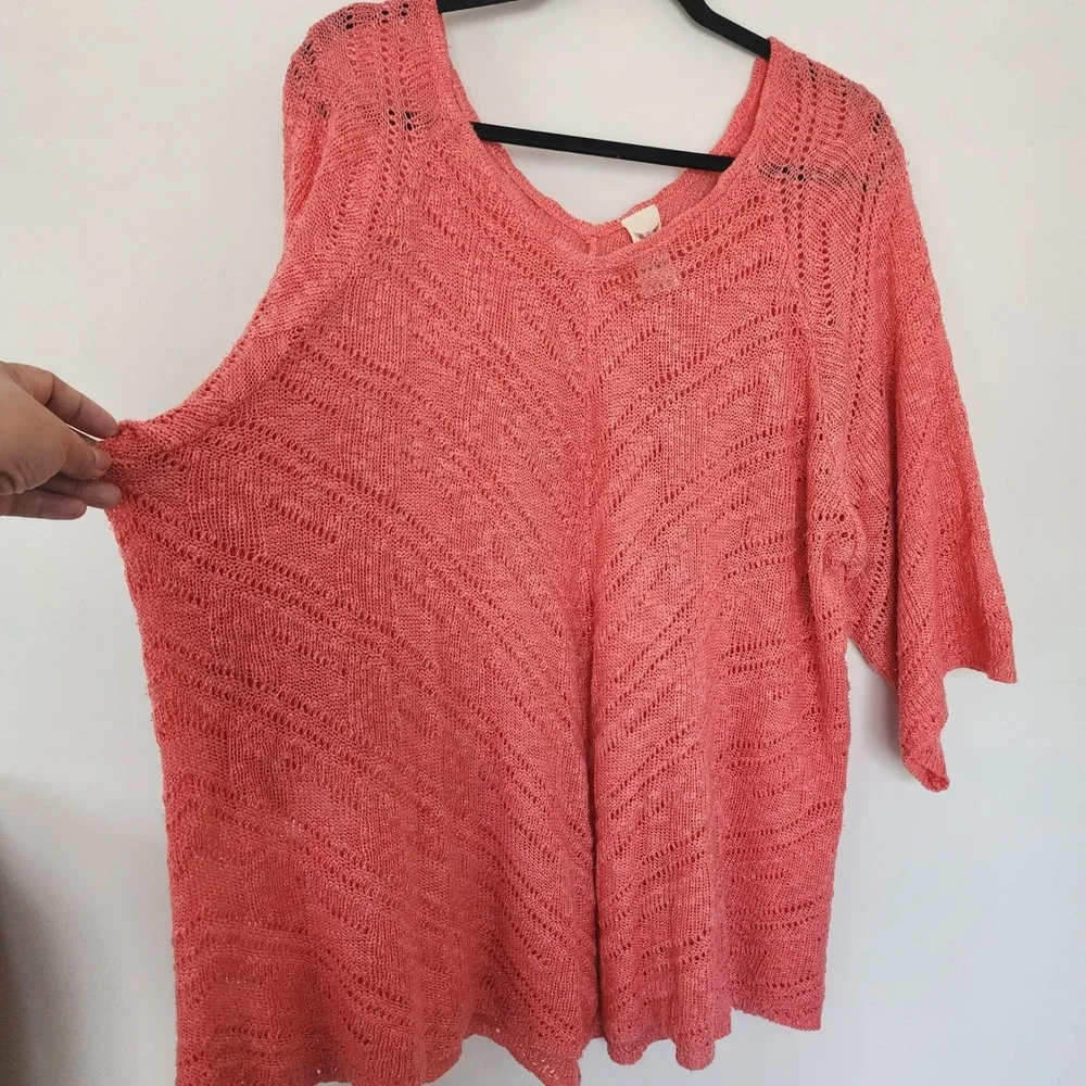 Faded Glory Cosmo Coral Pointelle Knit V-Neck Kimono Sleeve Sweater Top 4X Plus